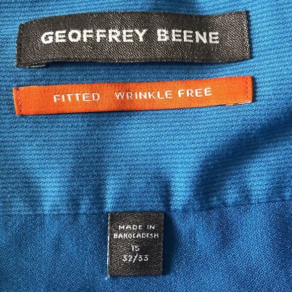 Geoffrey Beene Mens Shirt Geometric Fitted Wrinkle Free L/S Blue Size 15 - Picture 3 of 13